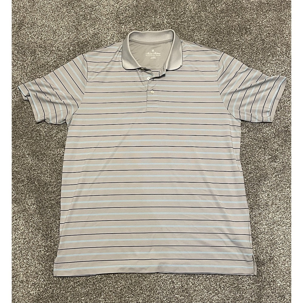 Brooks‎ Brothers Performance Series Men's Polo XL Gray With Stripes Lightweight